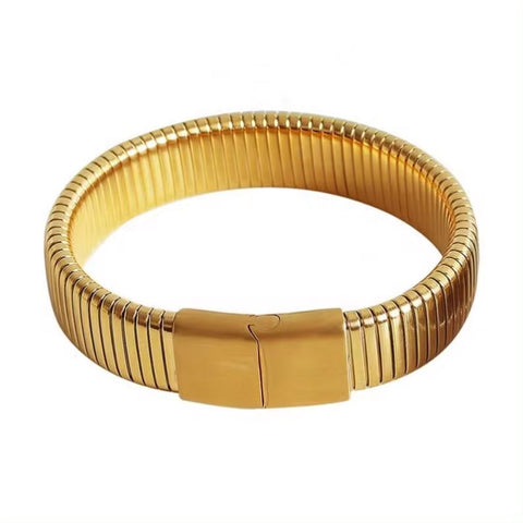 JEWELRY SZ05 Threaded Iron Absorbing Stretch Bangles 18K Gold Plated Bangles