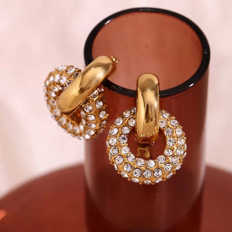 Christmas Jewelry Shining Zircon Donut Hoop Earring Gold Plated Huggie Earrings Stainless Steel Jewelry