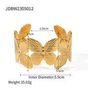 2023 New Trend 18K Gold Plated Butterfly Series Chunky Stainless Steel Open Rings Fashion Jewelry