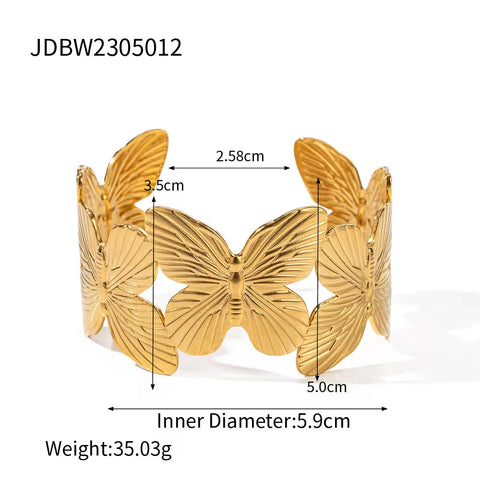 2023 New Trend 18K Gold Plated Butterfly Series Chunky Stainless Steel Open Rings Fashion Jewelry