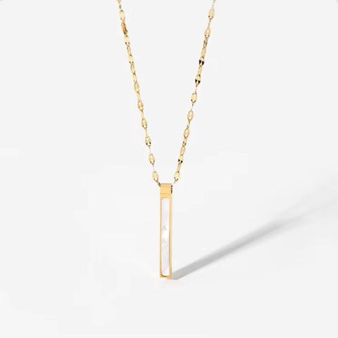 Dainty Chain 18K Gold Stainless Steel Women Jewelry Slender Blade Geometric Rectangular Natural Shell Pendant Necklace for Ins