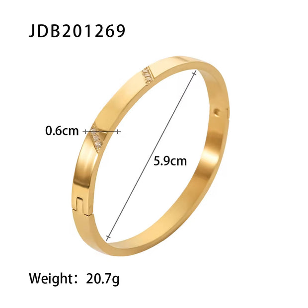 Trendy Zircon Inlaid Open Bracelet Gold Cuff Bangle 18K Gold PVD Plated Stainless Steel Bangle for Women