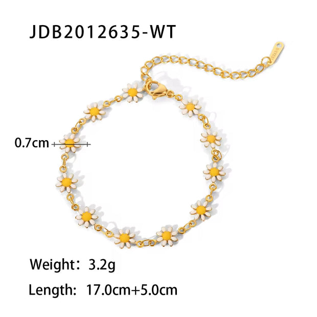 Charm 18K Gold Plated Stainless Steel Bracelets for Women White Daisy Chain Bracelet for Women