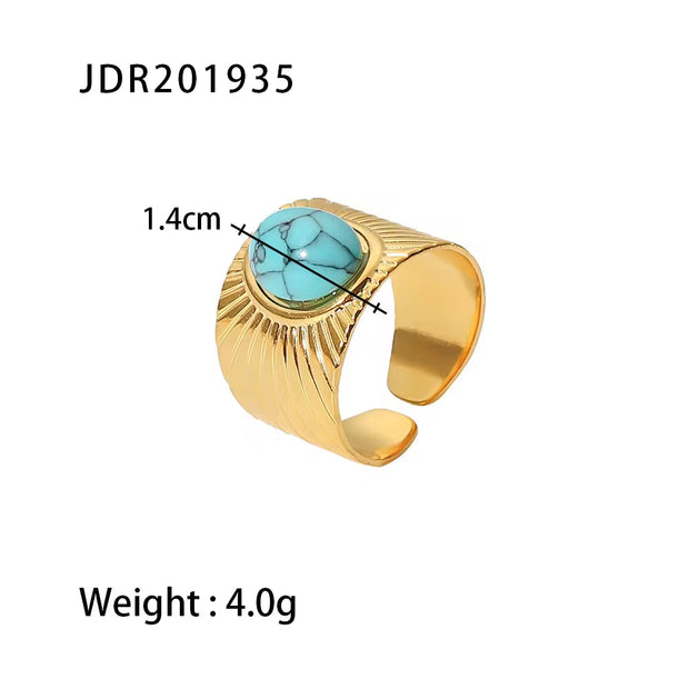 Cheap Vintage Style Natural Stone Open Ring 18K Stainless Steel Geometry Female Rings Jewelry Party Gift