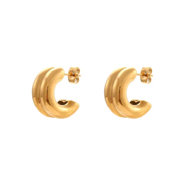 Chunky C Shape 18K Gold Plated Stainless Steel Stud Earring for Women Double Layer Earring Women Jewelry