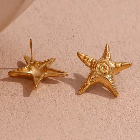 Spring 2024 Fashion Starfish 18K Gold Plated Stud Earrings for Women Stainless Steel Jewelry