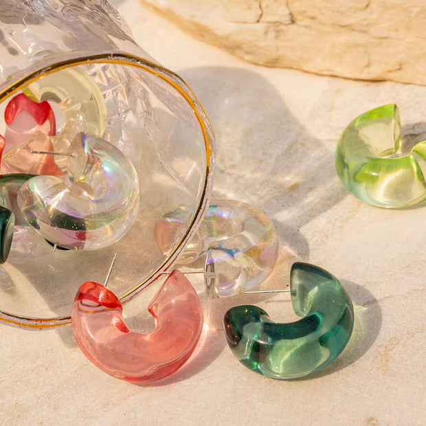 Candy Color Chunky Transparent Half round Earring Hot Sale Eco-Friendly Resin Material CC Earrings for Women