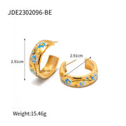 Spring Enameled 18K Gold Plated Flower Tree Animal Pattern Zircon Rings Necklace Earrings Set Jewelry