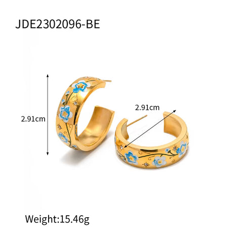 Spring Enameled 18K Gold Plated Flower Tree Animal Pattern Zircon Rings Necklace Earrings Set Jewelry