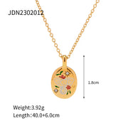 Spring Enameled 18K Gold Plated Flower Tree Animal Pattern Zircon Rings Necklace Earrings Set Jewelry