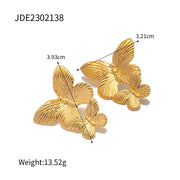 New Trendy Stainless Steel Jewelry Butterfly Stud Earring Charm 18K Gold Plated Flower Turquoise Opening Rings