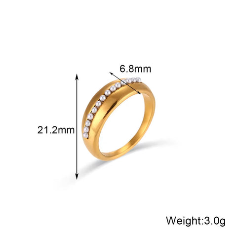 Minimalist 18K Gold Plated Pearl Ring Tarnish Free 316L Stainless Steel Rings Women Jewelry