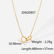 Romantic Gift Stainless Steel 18K Gold-Plated Thin Chain Double Heart Ring Pendant Necklace for Women