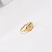 Trendy Jewelry 18K Gold Plated High Polished Zircon Sunburst Ring Stainless Steel Oval Ring for Women