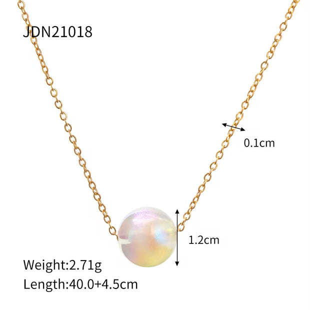 French Elegant Romantic Mermaid Bead Pendant Necklace Ladies 18K Gold-Plated Stainless Steel Necklace