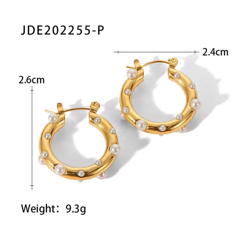 Zircon Pearl Hoop Earrings High Quality 18K Stainless Steel CZ Inlaid for Women Fashion Jewelry