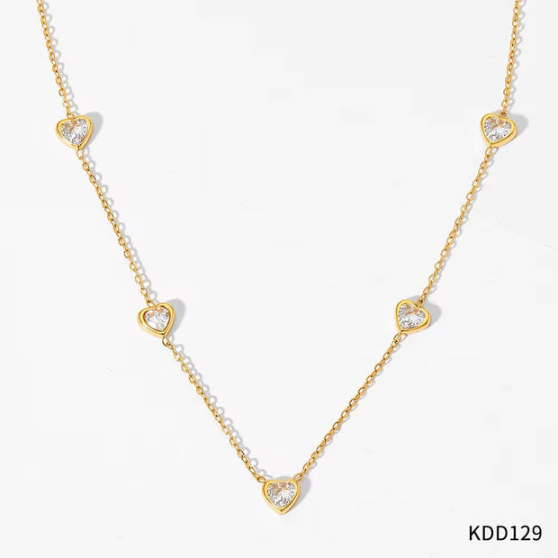 Luxury Jewelry Stainless Steel Chain Chocker Heart Zircon Pendant Necklace