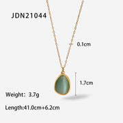 Water Drop Titanium Steel Pendant Necklace 18K Gold Plated Stainless Steel Green Opal Stone Necklace