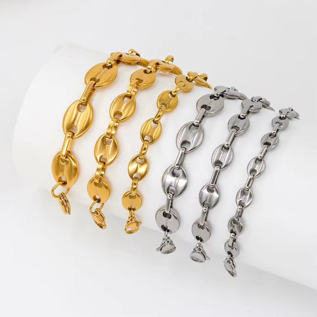 Jewelry Wholesale Men Women 18K Gold Plated Fashion Hip Hop Coffee Bean Stainless Steel Gold Necklace