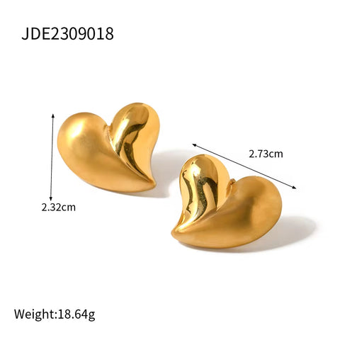 Minimalist Stainless Earrings Gold Plated Heart Charms Love Earrings and Necklace Jewelry for Women