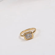 18K Gold Plated Tarnish Free Stainless Steel White Square Zircon Vintage Style Ring Inoxidable for Women