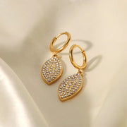 Leaf Shape Shiny Cubic Zircon Non Tarnish 18K Gold Plated Stainless Steel Pendant Earrings Women