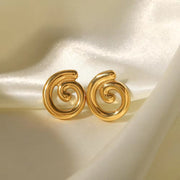 Minimalist Geometric Spiral Waterproof 18K Gold Plated Stainless Steel Stud Earrings Women Jewelry