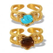 JEWELRY JZ17-8 2024 Vintage Heart Ring Tiger Eye Turquoise Ring Stainless Steel Ring