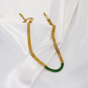 Mesh Chains Necklaces Tennis Green Zircon Square Stainless Steel 18K Gold Color-Preserving Bracelet