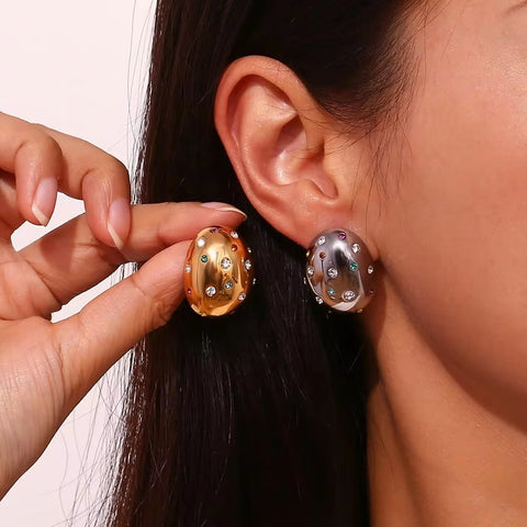 2024 Trendy Jewelry Melting Zircon Hoop Earrings Set 18K Gold Plated Cuff Earrings Stainless Steel Jewelry