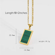 Rectangle Abalone Malachite Onyx Mother of Shell Pendant Willow Necklace Gold Plated Stainless Steel Figaro Chain Necklace