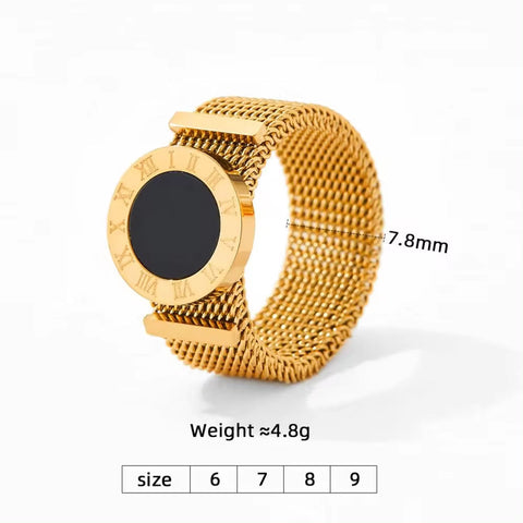 Ins Fashion 8Mm Wide Women&Men Watch Band Ring Stainless Steel Mesh Roman Numeral Shell Ring