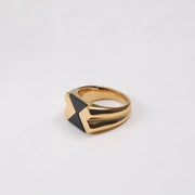 New Ins 18K Gold Plated Stainless Steel Retro Modern Design Black Epoxy Ring Tarnish Free Jewellery for Women