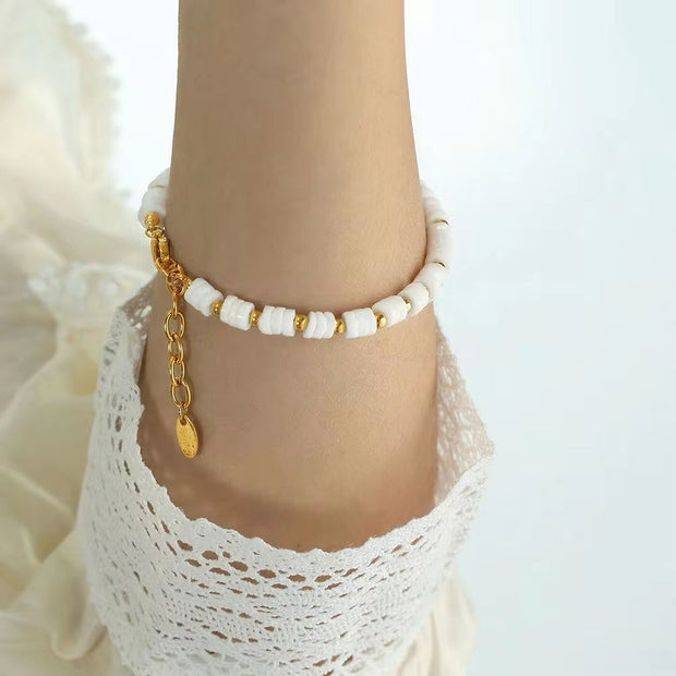 JEWELRY SL07 Natural White Shell Stainless Steel Bracelet White Shell Mother of Pearl Bracelet Fashion Bracelet Jewelry