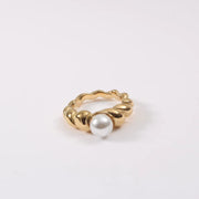 Waterproof Statement 18K Gold Plated Big Fresh Water Pearl Twisted Ring Chunky Twist Rope Chain Stainless Steel Ring