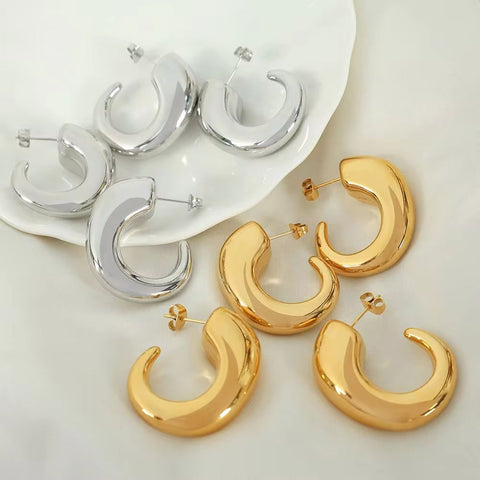 JEWELRY EH230-1 French Haute Sense of 18K Gold C-Shaped Hollow Earrings Geometric Minimalist Earrings for Women