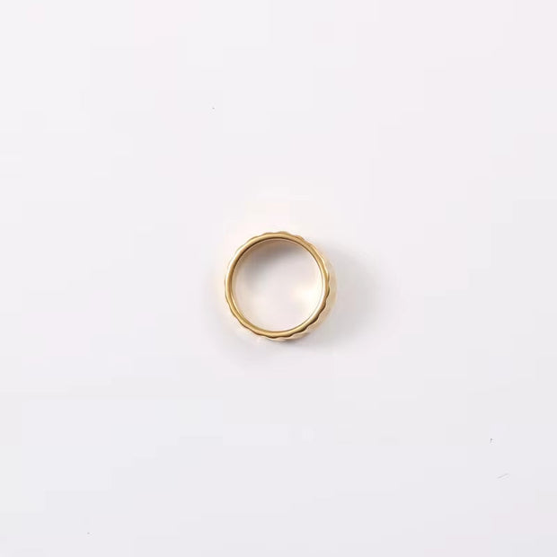 18K Gold Plated Wholesale Non Tarnish Permanent Trendy Vertical Stripes Geometric Stainless Steel Ring for Women