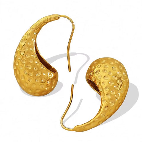 JEWELRY EH91 French 18K Gold Plated Teardrop Polka Dot Hollow Earrings Stainless Steel Fashion