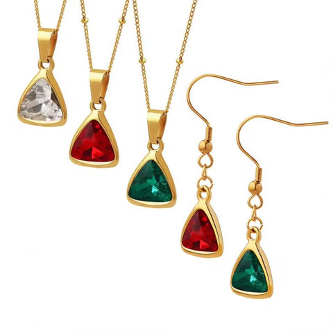 Designer Custom Vintage Fashion 18K Gold Plated Stainless Steel Hook Triangle Crystal Drop Earrings Women