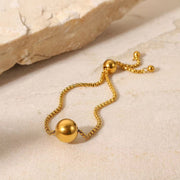 New Design 18K Gold Plated Ball Pendant Box Chain Pull Adjustable Stainless Steel Bracelet for Women