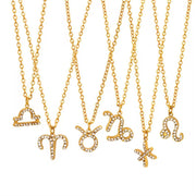 Minimalist Twelve Constellations18K Gold Plated Chain Crystal Charm Zodiac Necklace