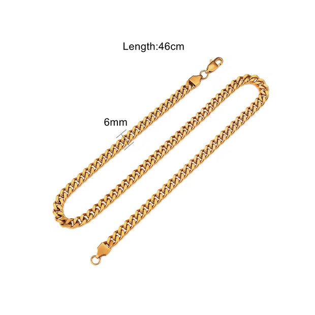 Punk Trendy Miami Stainless Steel 18K Gold 3Cm 6Cm Cuban Chain Necklace Set Jewelry Women