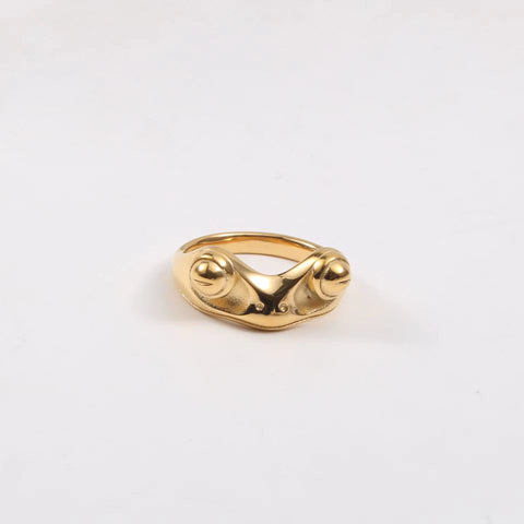 18K Gold Plated Stainless Steel Frog Rings Frog Shape Design Waterproof High Polished Hip Hop Rings for Women