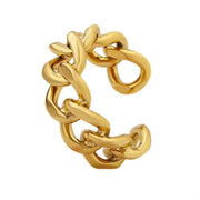 Fashion Metal Chain Twist Open Ring 18K Gold Plated Titanium Steel Non Tarnish Stainless Steel Jewelry Women