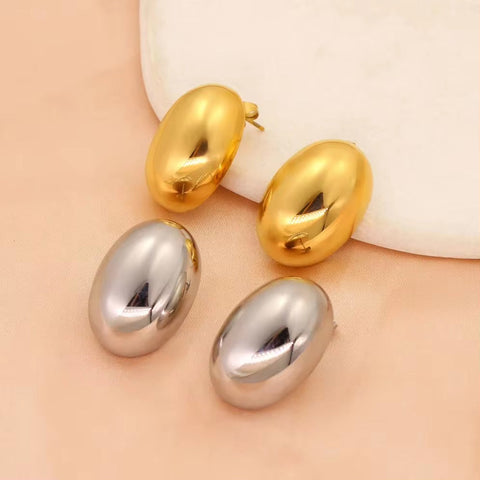 Hot Sales Hollow Oval Stainless Steel Stud Earrings Elegant Women'S Polished Gold Silver Color Ear Jewelry Low MOQ