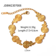 Design Double Screw Pendant Earring Bracelet Necklace 18K Gold Plated Stainless Steel Circle Shape Hammer Jewelry Set