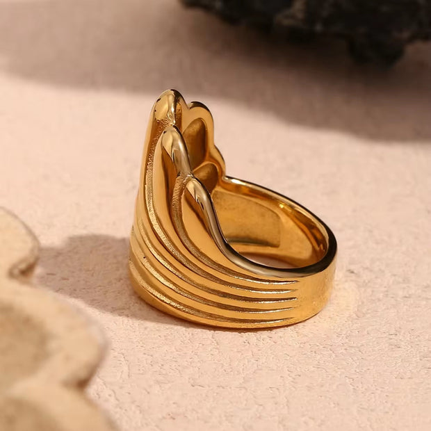 Water Wave Signet Ring Tarnish Free Jewelry Statement Rings Waterproof Stainless Steel Jewelry