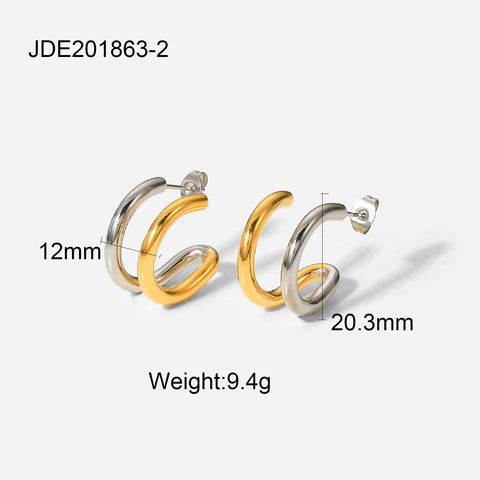 Geometric Stainless Steel Double Layer CC Shaped Hoop Earrings 18K PVD Gold Plated Twisted Heart Earring Jewelry