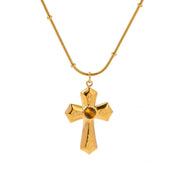 Religious Stainless Steel Necklaces Gold Plated Texture Hammer Tiger'S Eye Cross Pendant Necklace