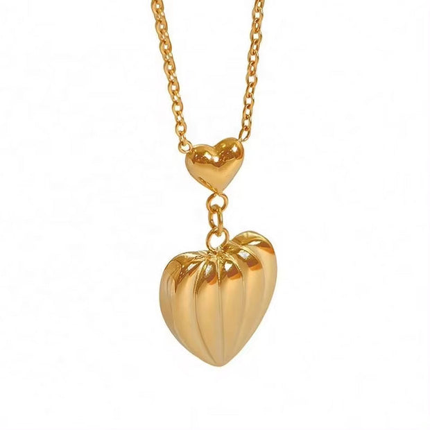 JEWELRY XL03 French Love Heart Peach Heart Striped Collarbone Chain Plated with 18K Gold Stainless Steel Necklace